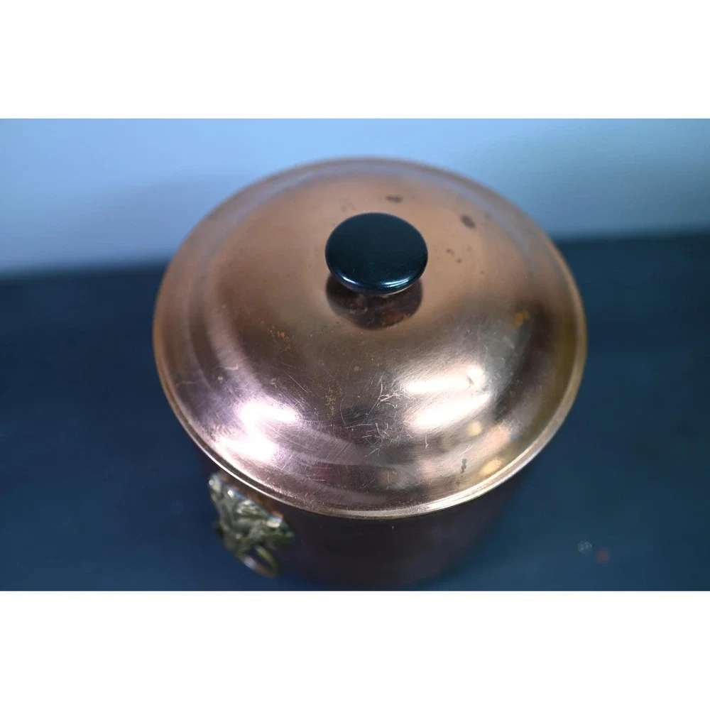Vintage Copper Lions Head Handle Pot with Lid Decorative Planter Ice Bucket